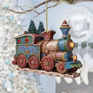 Designocracy  5 x 5.5 x 0.25 in. Christmas Train Wooden Christmas Decor Ornaments