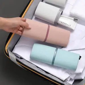 Portable Travel Mouthwash Cup with Lid Toothbrush Cup Toothbrush Holder Reusable Wash Cup Toothpaste Toothbrush Storage Box Bottles Dark Blue