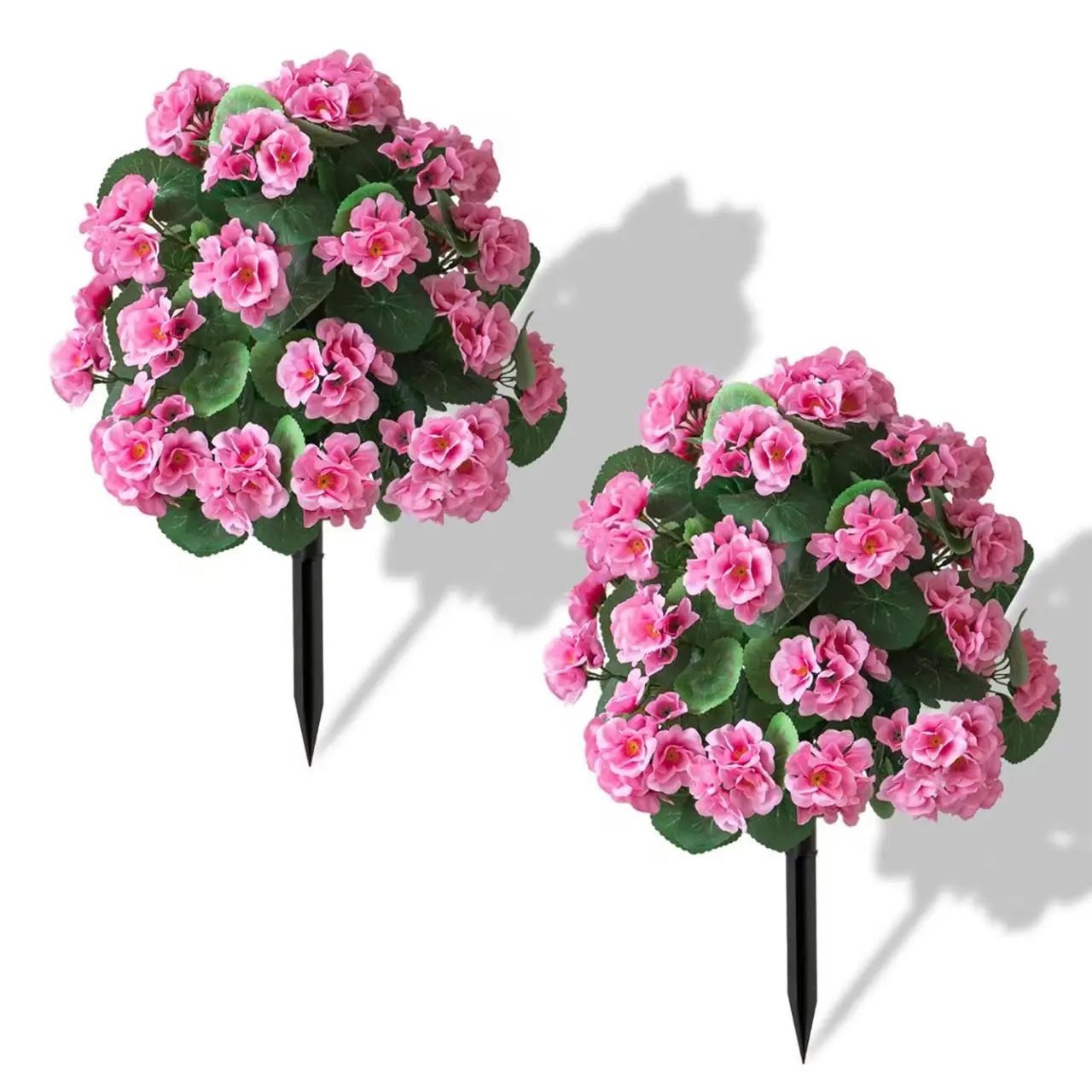 2-Pack Artificial Geraniums Flowers Ground Planters with Fake Flowers Outdoor & Sharp Edges, UV Resistant Faux Greenery, Faux Floral Decor for Garden Porch Pathway Deck Yard, Artificial Plants Outdoor, Decorative Artificial Plants