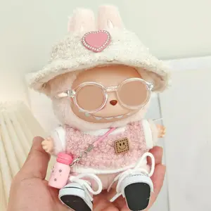 5-Piece Labubu Clothes - Clothes for Labubu Outfit,Chic Style Set for 17cm Labubu Dolls - Clothes + Light Pink Heart-Shaped Velvet hat + Small Camera + Glasses + Canvas Shoes (No Doll)
