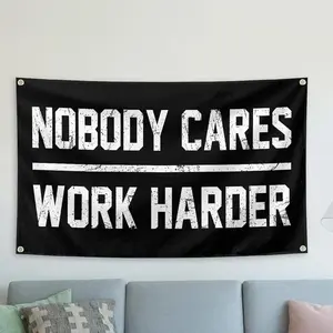 "Nobody Cares Work Harder" Motivational Polyester Gym Tapestry Banner, Home Textile for Living Room & Home Bedroom Decor, Room Decor Banners