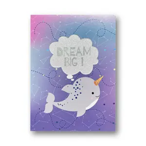 Hardbound Journal, Dream Big Space Whale Design – Cute Portable Notebook, 96 Sheets, 192 Lined Pages,  8” x 6” x .50”