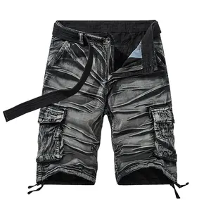 Men’s summer cargo shorts — loose mid-length casual shorts with multiple pockets and a belt, military style