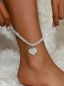 Heart Anklets for Women, Shinny Rhinestone, No Tarnish Anklet, Valentine's Day, Beach Jewelry, Silver Gold Anklet for Women, Non Tarnish Jewelry, Trendy Jewellery Accessories, Trendy Fashionable Accessories
