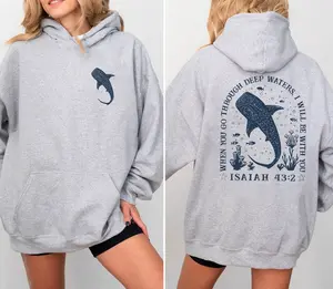 Christian Whale Shark 2 Sided Hoodie, Bible Verse Sweatshirt, Ocean Faith Sweater, Isaiah 43:2 Shirt, Jesus Shark Gift, Coastal God Sweatshirt