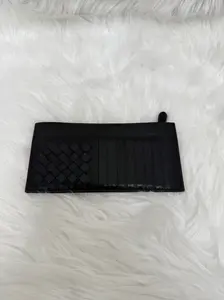 Pre-owned Bottega Veneta lambskin Mini Bags BOTTEGAVENETA Black Leather Intrecciato Cheque Wallet