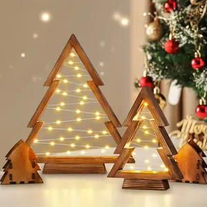 LIVOA [Free Ship&Set of 2] Modern Farmhouse Wooden Christmas Trees with LED Lights – Lighted Rustic Tabletop Holiday Décor for Mantel, Shelf, Bedroom & Living Room – Warm Indoor Christmas Decoration & Perfect Gift