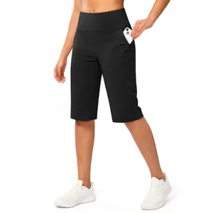 G Gradual Lady's High-Waisted 14" Knee-Length Bermuda Shorts with Pockets, Comfy Fabric, Athletic Casual for Workout & Outdoor Use