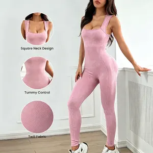 TCVC Women's high-waisted tight-fitting buttock-raising fitness jumpsuit, sports jumpsuit, shaping and buttock-enhancing, seamless craftsmanship, slim-cut design, suitable for spring and summer wear