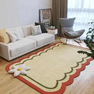 Modern Cream Boho Style Living Room Decorative Area Rug, Irregular Dopamine Rainbow Design, Non-Slip Soft Contemporary Carpet for Bedroom and Living Room, Bohemian Area Rug