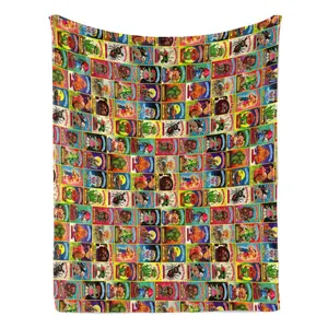 Garbage Pail Kids Vintage Trading Card Blanket Retro 80s Collage Flannel Throw Soft Cozy Cooling Blanket for Bedroom Living Room Sofa Home Decor Nostalgia Gift for Collectors Fans Viral Trending Style