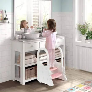 Stable Non-Slip 2-Step Toddler Step Stool with Handrails, Durable Plastic Standing Tower, Practical Learning Helper for Potty Training, Bathroom and Kitchen use