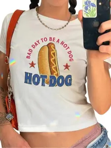 Cute Hot Dog Baby Tee, Y2K Style Design, Perfect Gift Idea, Comfortable Fit, Unique Summer for Kids