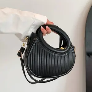 Chic Black Embossed Stripe Crossbody Bag for Women - Elegant Synthetic Leather Handbag with Golden-Tone Hardware, Versatile Shoulder Purse for Everyday Use, Versatile Shoulder Bag |   Chic Stripe Design |   Luxury Look Purse