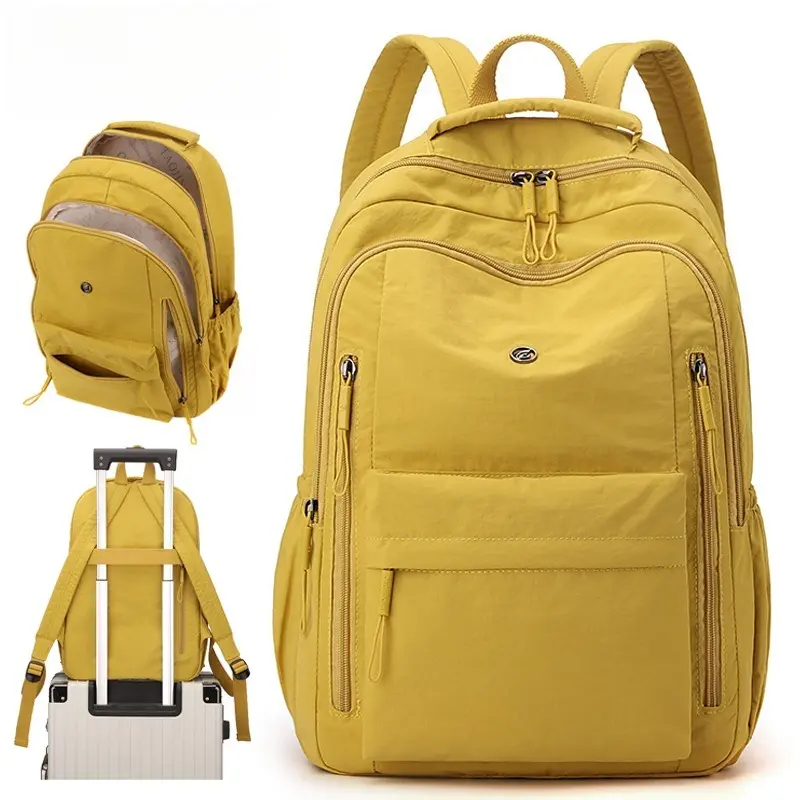 Female Solid Nylon Backpack - Portable, High-Capacity, Multi-Compartment, Sturdy for School & Outdoor Sports