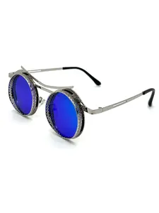 Vintage Punk Style Round Frame Sunglasses, Trendy Casual Sunglasses for Everyday Use, Fashion Accessories for Outdoor Activities
