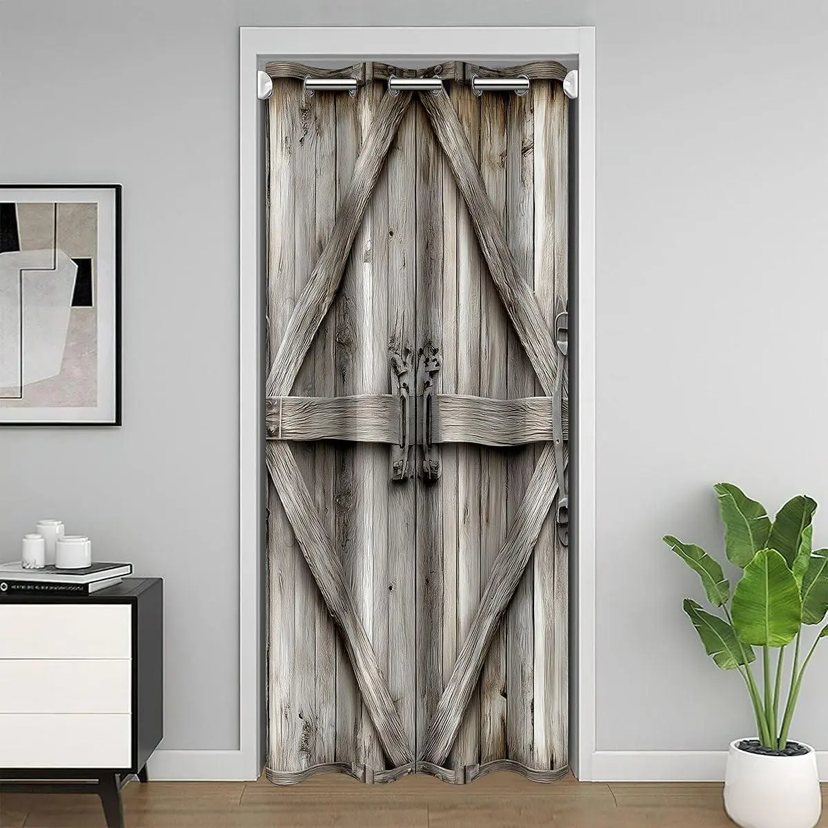 Adults Farmhouse Country Wood Door Curtain Doorway Privacy,Wooden Barn Door Vintage Closet Cover Curtain Bedroom Living Room,Farmhouse Country White Window Treatments