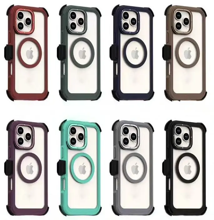 Rugged Magsafe Defender Case For Apple iPhone 17 / 17E / 16E / 16 / 15 / 14 / Plus / Pro / Pro Max / Shockproof Heavyduty cover With Belt Clip Phonecase Casing Rubber Smartphone