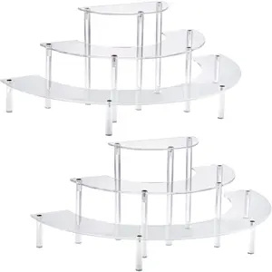 Acrylic Display Risers, 3 Tier Clear Cupcake Stand, Perfume Stand Organizer, Half Moon Dessert Stand, Shelf Risers for Food Display, for Amiibo Funko POP Figure (2)