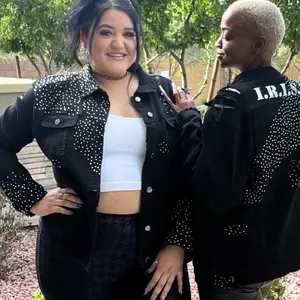 Metallic Crystal Distressed Denim Jacket w Buttons winter clothes women cute sweatshirt leather jacket women Comfort Womenswear