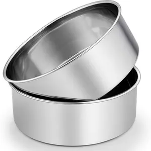 Cake Pans Set, Round Baking Pan Stainless Steel Layer Birthday Wedding Cake Oven Tray, Non Toxic & Heavy Duty, Deep Side & Mirror Finish, Dishwasher Safe