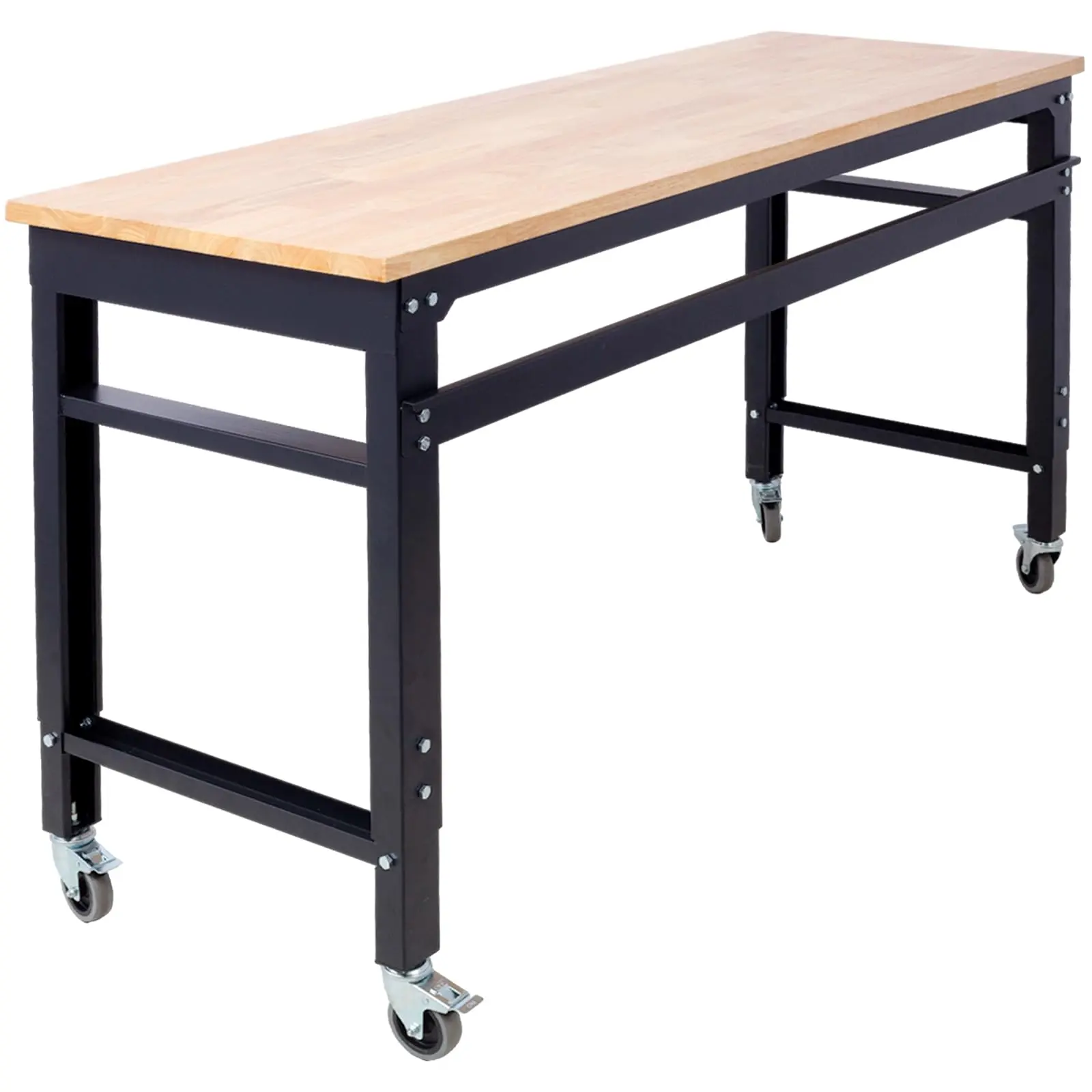 Garvee Heavy-Duty Adjustable Height Garage Workbench with Garage Tool Storage, 60in x22in, 2000 lbs Capacity, 4-in Lockable Wheels, 30mm Thick Natural Wood Top, Scratch-Resist. Construction, Customizable Feet for Indoor Workshop Crafting