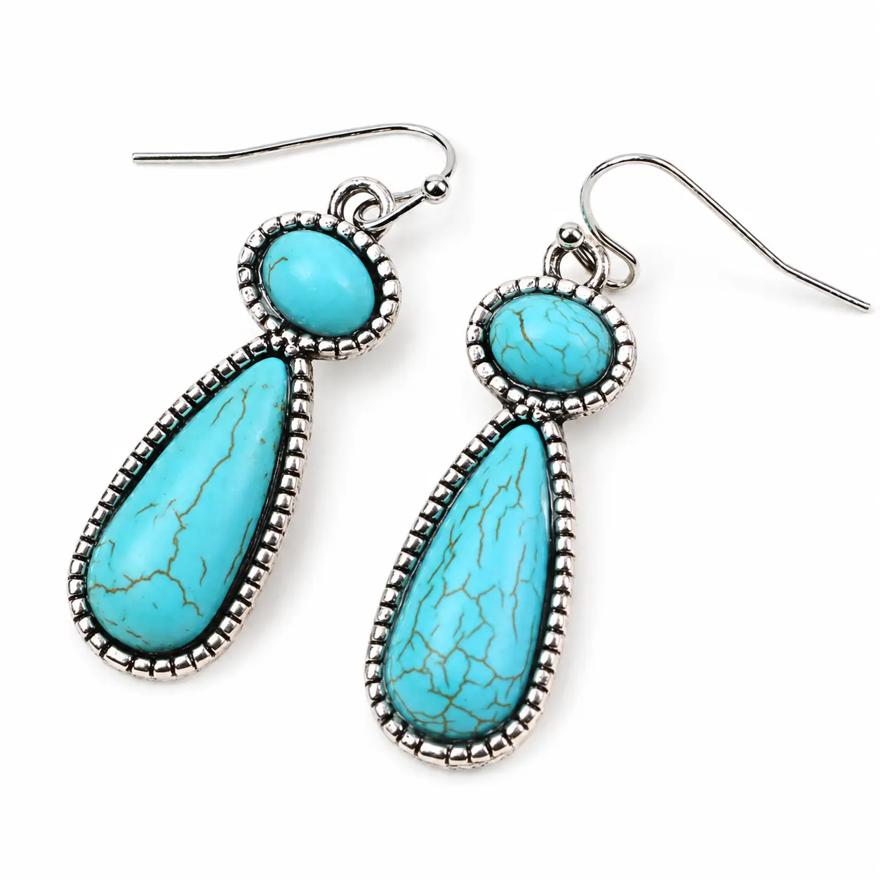 EH-A11- Women's Vintage Simulated Turquoise Pearl Drop Earrings, Gold-Plated Dangle Costume Jewelry for Elegant Occasions