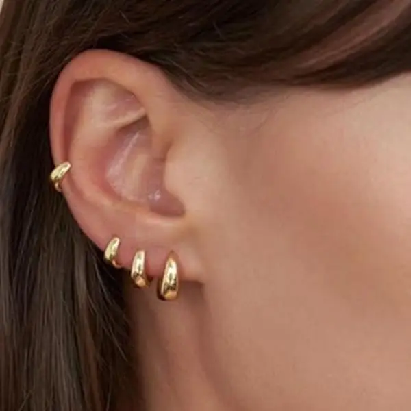 Tewiky 4 Pairs 14K Gold/Silver Plated Hoop Earrings Set for Women Trendy Chunky Huggie Hoop Earrings Hypoallergenic Small Thick Cartilage Hoop Earrings Stack for Multiple Piercing  Stackable Lightweight Clasp Design for Valentine's Day gifts tiktokshopbac