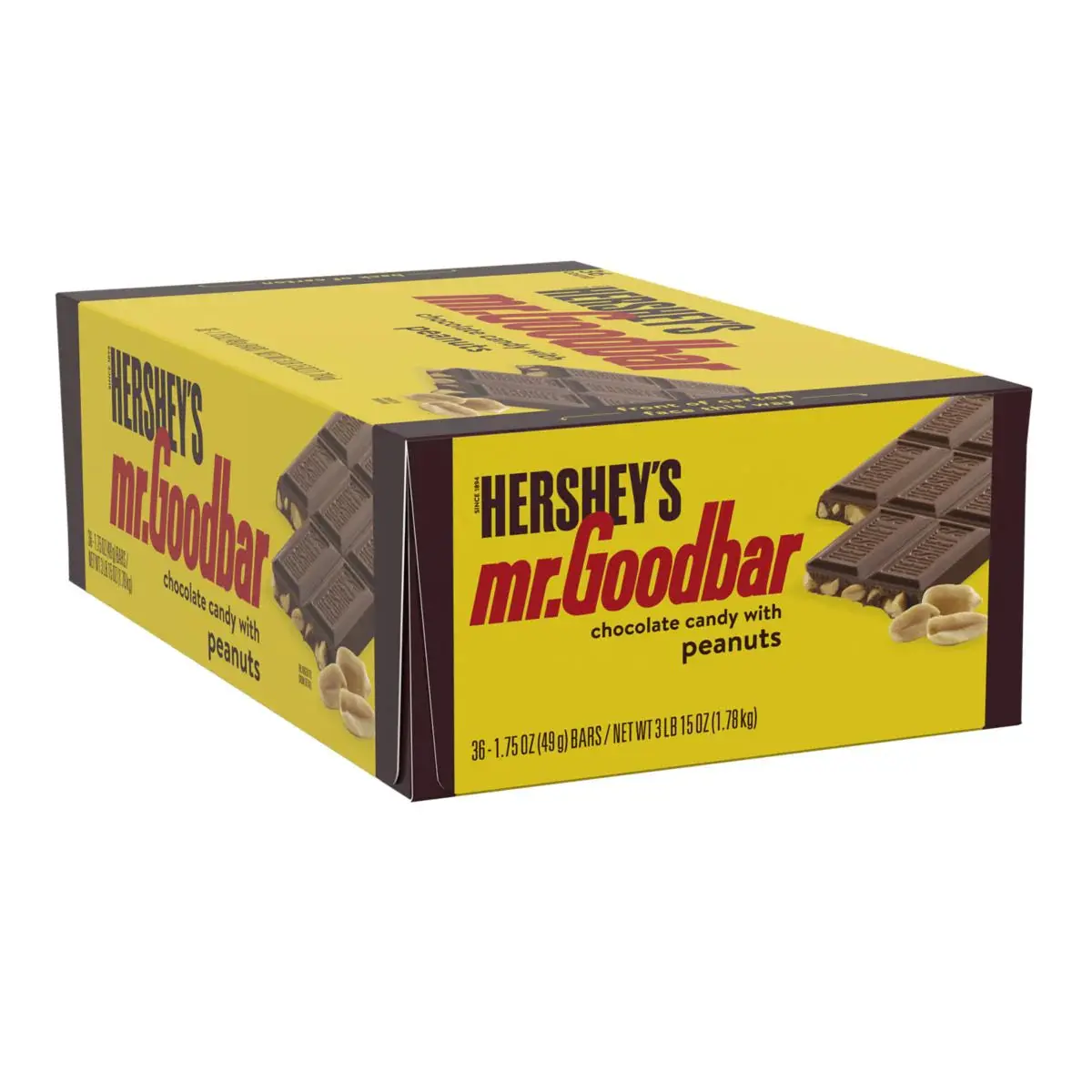 Mr. Goodbar 36 ct. - Sweet Creamy Milk Chocolate with Crunchy Roasted Peanuts - 36 Count Pack Snack Bonbon Cocoa Protein