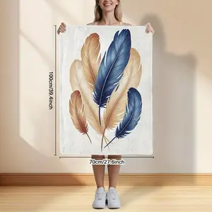 Artistic Feather Pattern Throw Blanket with Vibrant Blue & Earthy Brown Tones - Soft Decorative Blanket for Cozy Home Decor