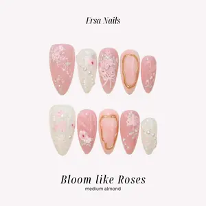ErsaNails BLOOM LIKE ROSES - Medium Almond 10 PCS Handmade Press On Nails | Dried flowers, Mermaid & Gliter
