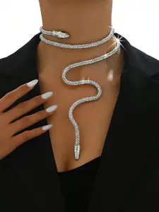 Street Style Snake Design Choker, Rhinestone Decor Free Bendable Necklace Chain for Women, Fashionable Jewelry for Party, Daily Decor, Trendy All-match & Exquisite Jewelry for Birthday Gift