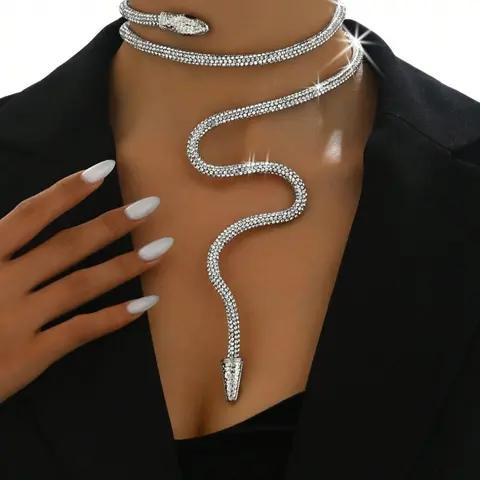 Street Style Snake Design Choker, Rhinestone Decor Free Bendable Plastic Necklace Chain for Women, Fashionable Jewelry for Party, Daily Decor, Trendy All-match & Exquisite Jewelry for Birthday Gift