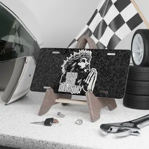 Dios Por Delante License Plate, Jesus Crown of Thorns Praying Hands, Spanish Christian Car Tag, Religious Decor, Aluminum Sign, 12x6