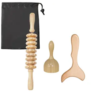 3 in 1 Wood Massage Tool Kit, 3 Counts Lymphatic Drainage Roller, Body Sculpting Tool for Muscle Relaxation, Home Body Care Tool
