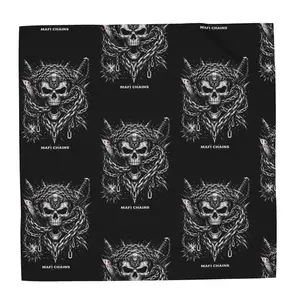 SKULL SHAWL - 100% Silk Lightweight Designer Scarf with Confrontational Skull Graphic & Heavy Chain Elements for Summer