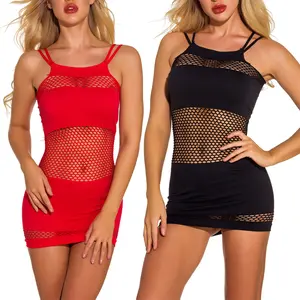 Womens Sexy Lingerie Fishnet Dress Mesh Badydoll Fishnet Bodysuit See Through Chemise Stripper Rave Outfit