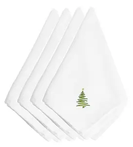 212 MAIN Embroidered Christmas Tree Motif Packaged Napkins - Set of 4, Holiday-Themed Kitchen Tableware with Embroidered Details