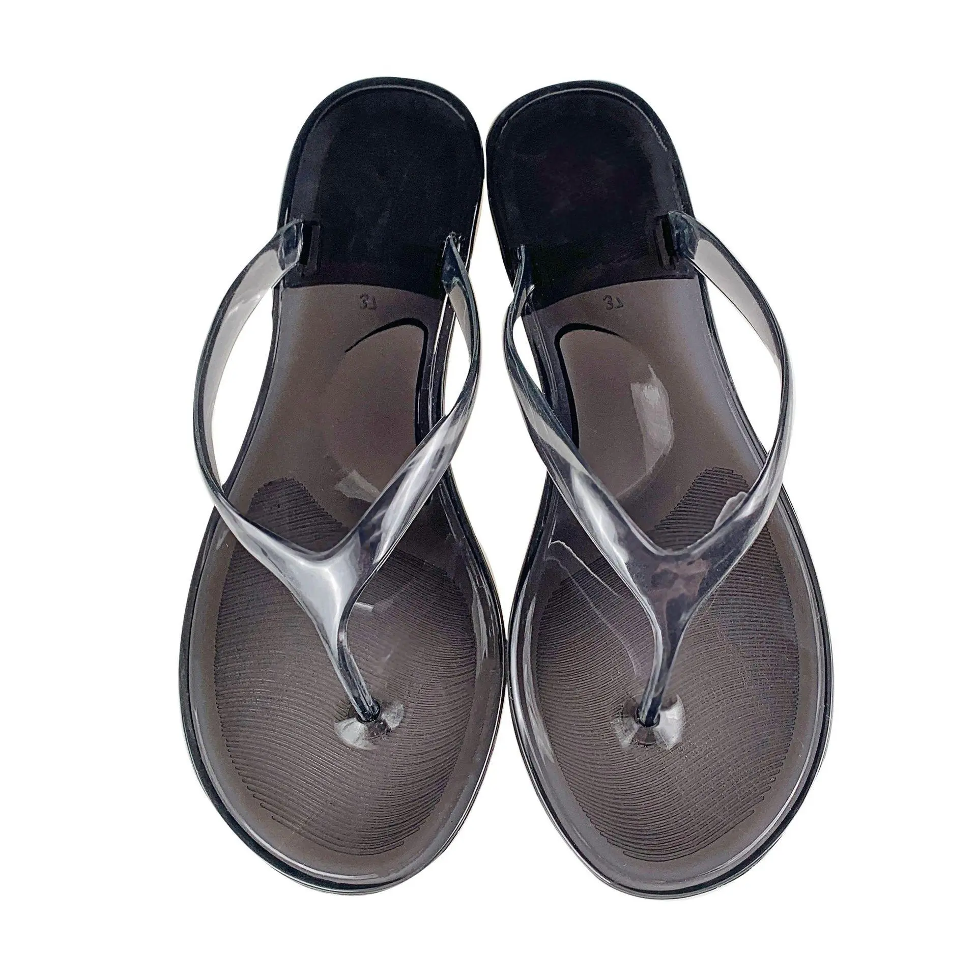 Women's Transparent Jelly Flipflops with Cute Heart Detail, Slip-On Thong Sandals, Lightweight Flexible EVA Shoe for Casual Wear, Flipflop