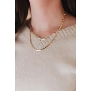Luna Layered Gold Herringbone Chain Necklace