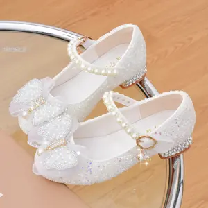Trendy Elegant Bow-knot Pearl High Heel Shoes, Lightweight Non Slip Soft Bottom Dress Shoes For Performance Party, Spring And Fall