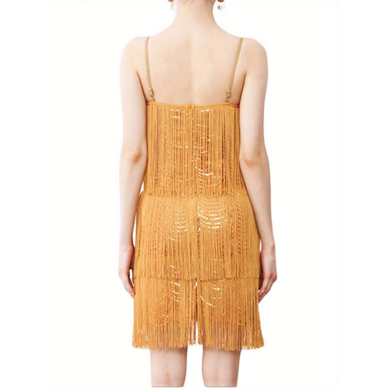 Women Sling Dress, Sleeveless Off Shoulder V Neck Tassels Casual Party Summer Dress Fabric Fit Womenswear Spandex Black Formal