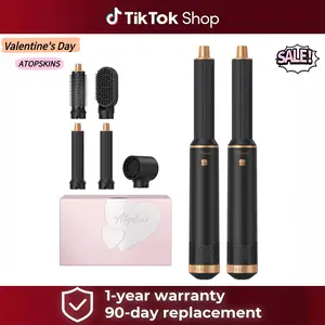 ATOPSKINS 5-in-1 Air Styler: Soft Airflow & Ultra-Lightweight(The attachments are made of plastic）, Zero Heat Damage (203°F) for Non-Aggressive Styling Includes 1 Hair Dryer 2 Hot Air Curlers Christiansmas Gift Black Blue White diffuser curly hair
