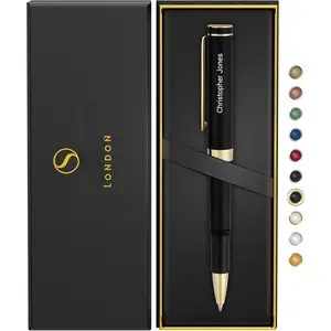 Personalized Black Rollerball EDC Pen, Stunning Luxury Pocket Pen Real  , Cool Writing,  ,  Engraved Roller Ball  Set for Men & Women, Custom Name Engraving