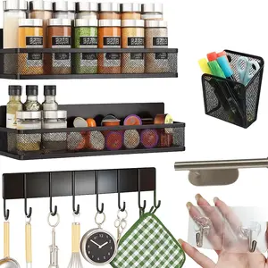 Spice Rack for Refrigerator – 3 Tier Shelves with Bar,, Mesh Baskets & Organizer for Spices, Utensils & Pantry