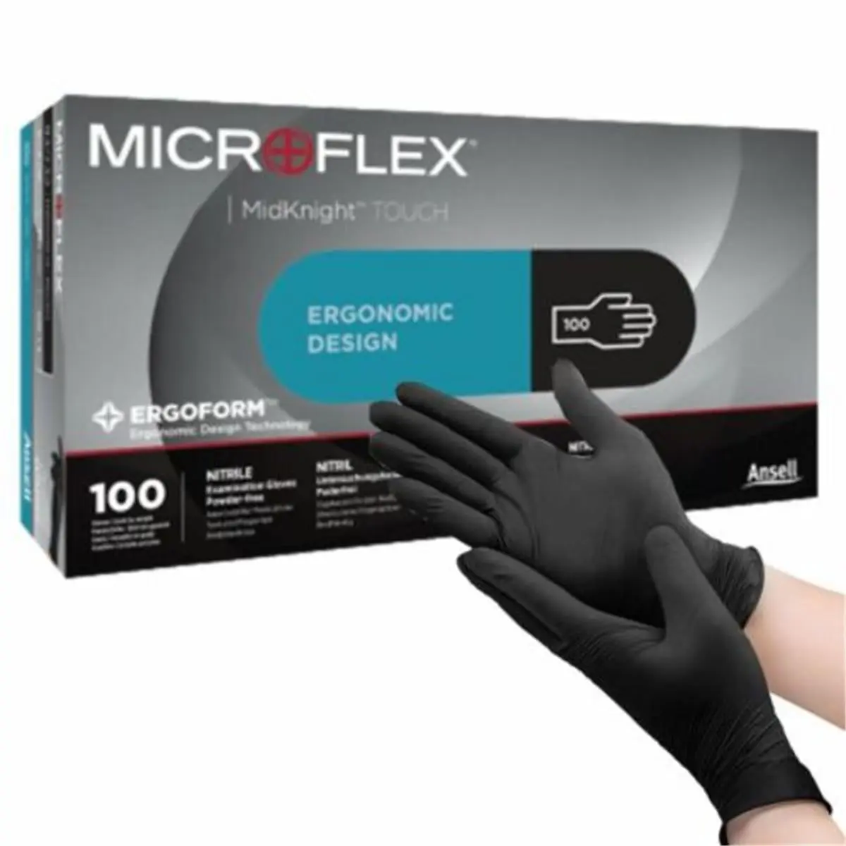 Microflex MFX-93-732M Black Midknight Touch Nitrile Anti-Slip Work Safety Gloves - Medium Size, Finger Textured, Oil Resistant, Enhanced Dexterity, Ergoform Design Technology, Hides Oils and Stains, Improves Productivity, Reduces Muscle Strain, 1 Lbs