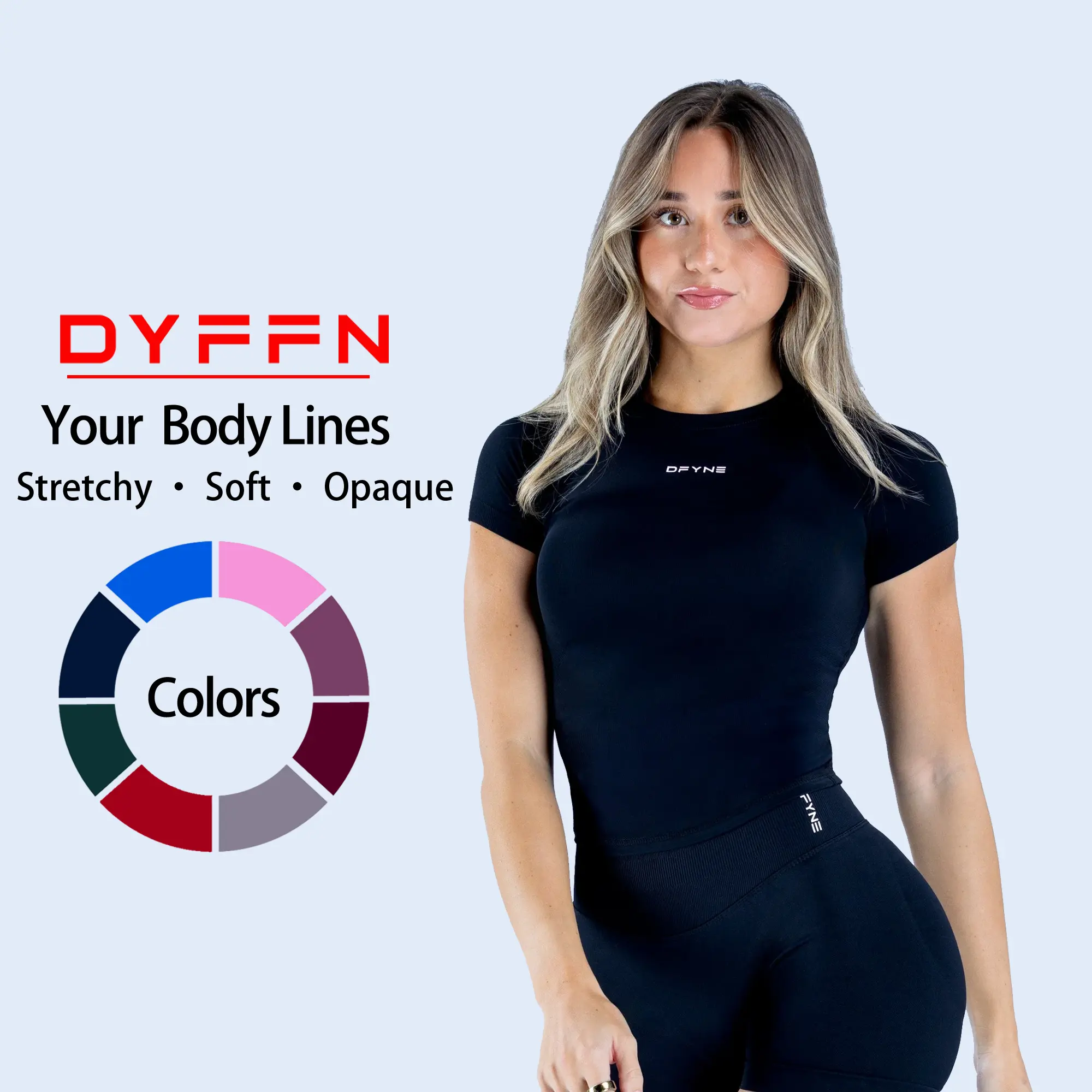 (With Logo) Women's DFYNE 2-Piece Seamless Workout Sets, Slim-Fit Short Sleeve Casual Sports Top & Compression Bottoms, Sporty Chic Breathable Yoga Outfit, Fitted-Stretchy Athletic Sweatshirt, Workout Sets Women, Casual Sports Tops