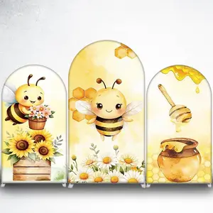 Cute Bee with Sunflowers Arch Backdrop Cover for Kids Birthday