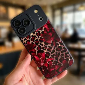 Phone Case: Fashionable Leopard Print with Red Floral Delicate Pattern Phone Case. Compatible with iPhone 17/15 Pro/13 Pro/12 Pro Max/iPhone 11/iPhone 13/13 Pro Max/11 Pro Max/iPhone 17 Air/14 Plus/iPhone 17 Pro/iPhone 15/iPhone 12/16 Plus/iPhone