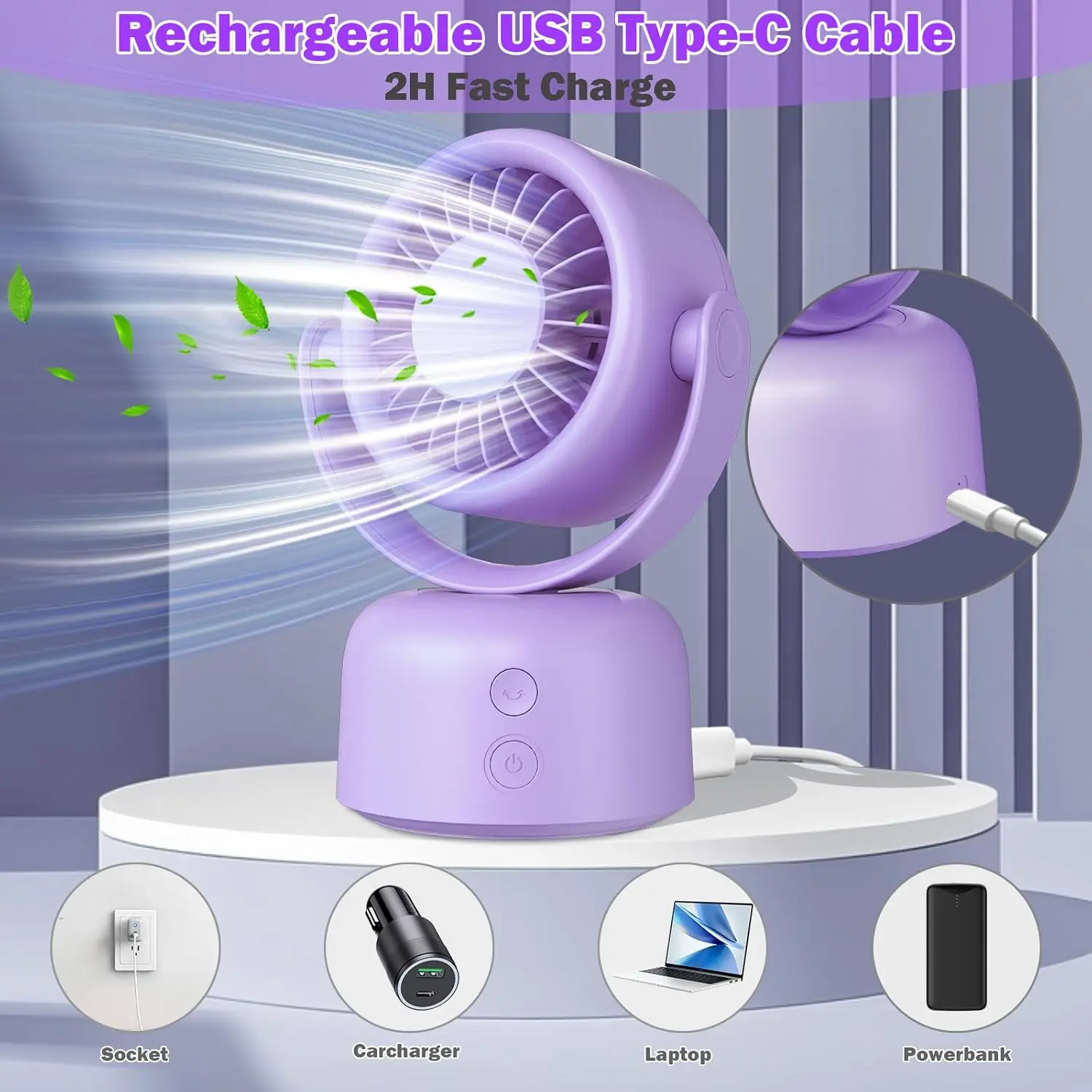Cute Oscillating Fan, 3 Speeds Small Quiet Desktop Fan Oscillating Fan with Auto 90° Rotate & Manual 120° Tilt Head, Corded Powered Mini Desk Fan, Summer Must